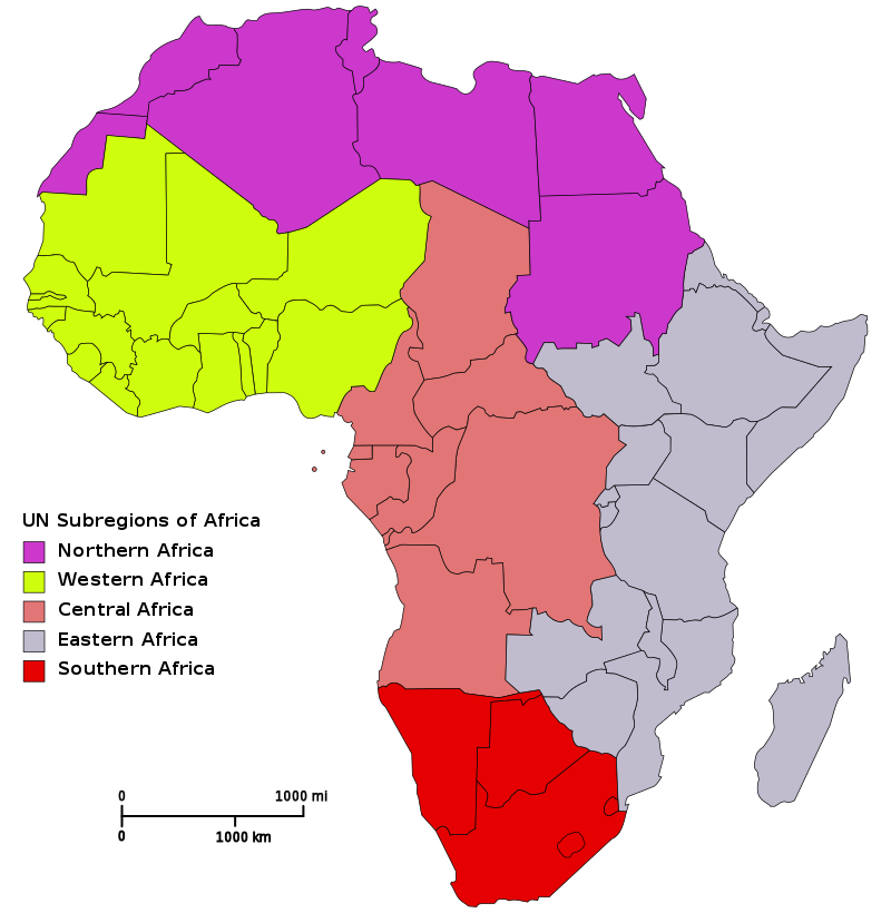 Geografia da África - Mapa com subdivisões por região 